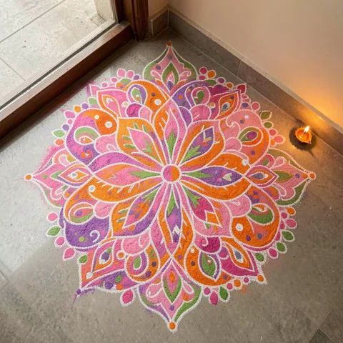 Corner rangoli for the door: दरवाज़े के कोने की रंगोली design for Diwali