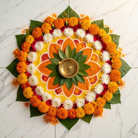 Flower petal rangoli: फूलों की रंगोली design for Diwali