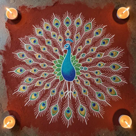 Peacock rangoli: मोर रंगोली design for Diwali
